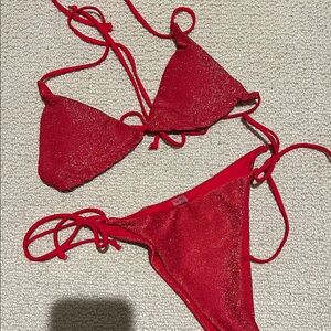 Red Glitter Bikini Set